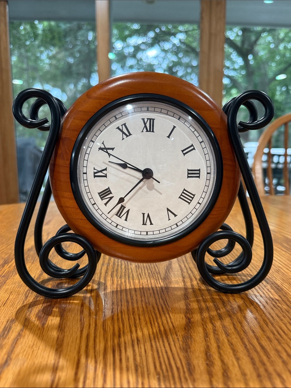 Classic Brown Wood & Black Metal Table Clock - Home Wall Decor